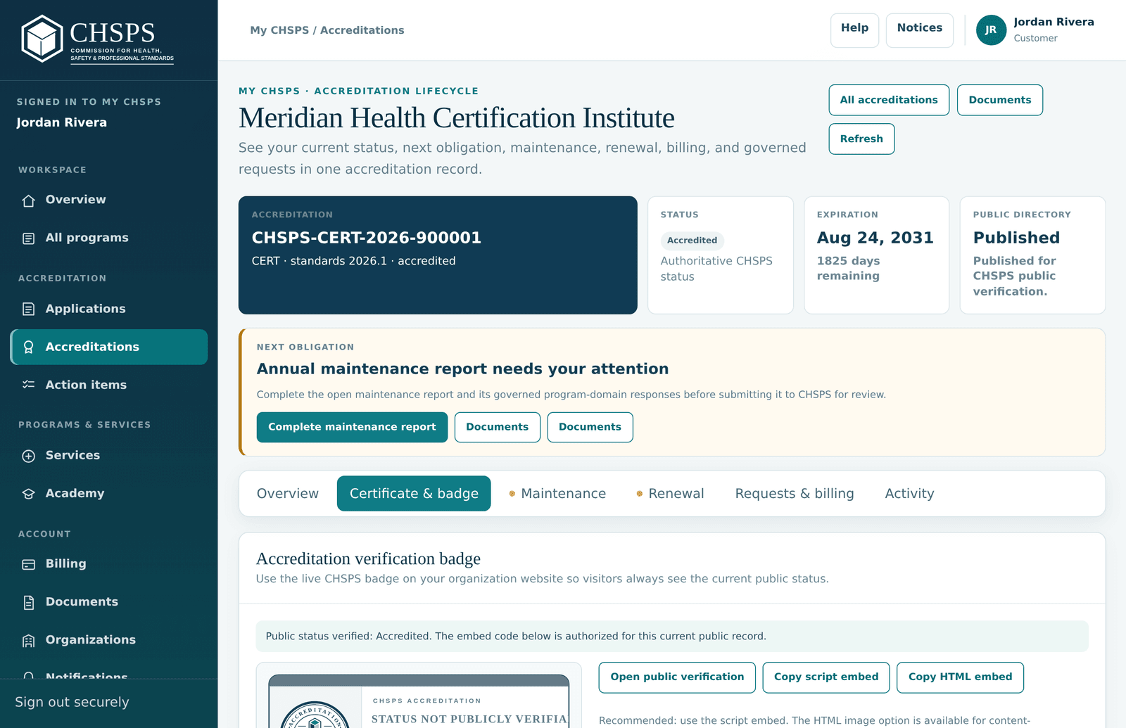 The Certificate and badge tab with artifacts and promotion tools